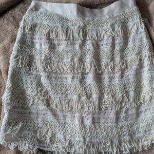Francesca's miami Boho Ivory/Cream Fringe Mini Skirt, Size Medium